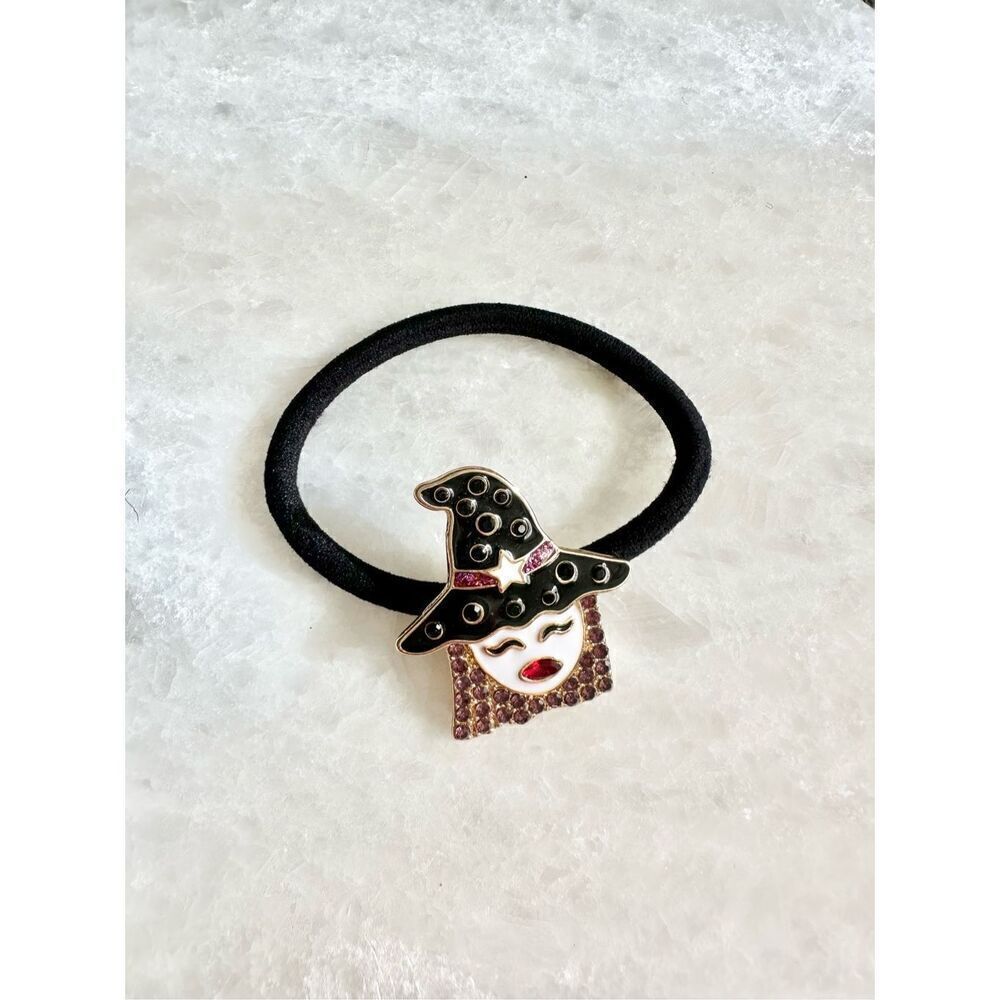 Sassy witch with rhinestone embellishment Halloween hair tie